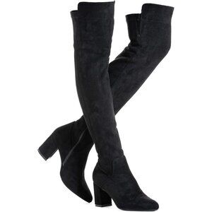 Women Black/3 Inch Heel Faux Suede Over The Knee Thigh High Low Block Heel Boot